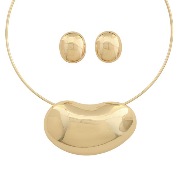 PEBBLE METAL SHAPE CHOKER NECKLACE EARRING SET