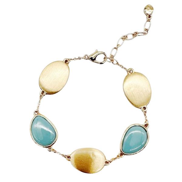 METAL TEARDROP STONE CHAIN BRACELET