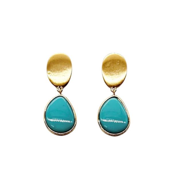 METAL TEARDROP STONE DROP EARRING