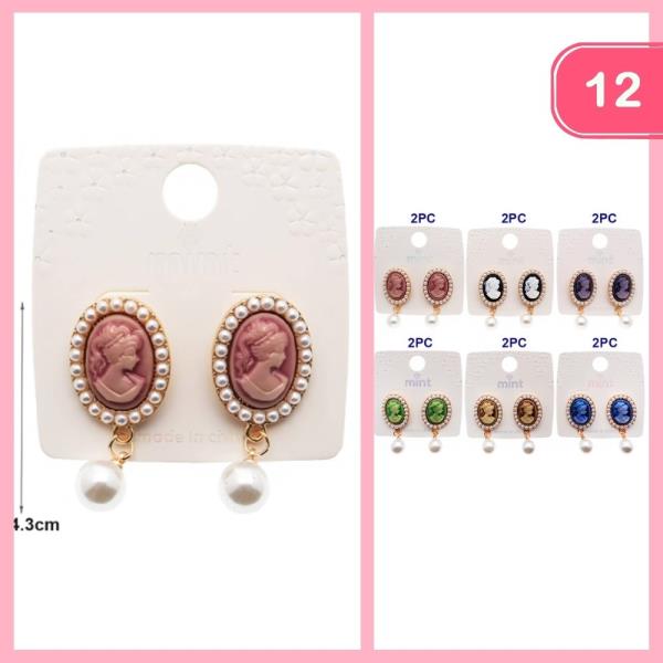 PORTRAIT PEARL POST DANGLE EARRING (12 UNITS)