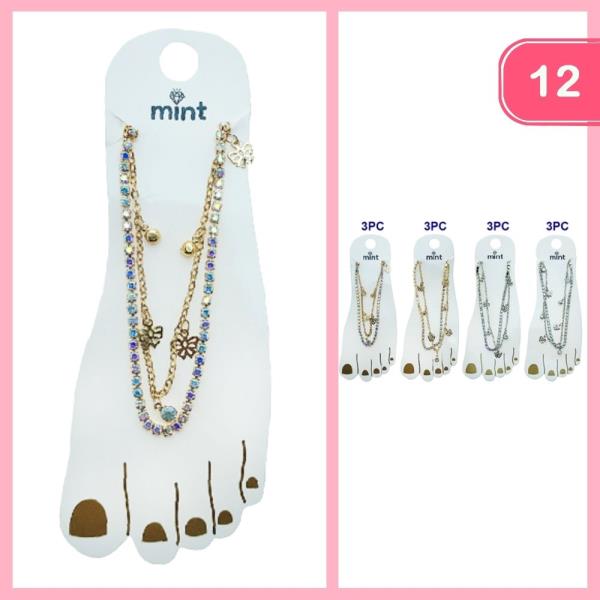 RHINESTONE LAYERED BUTTERFLY PENDANT ANKLET (12 UNITS)