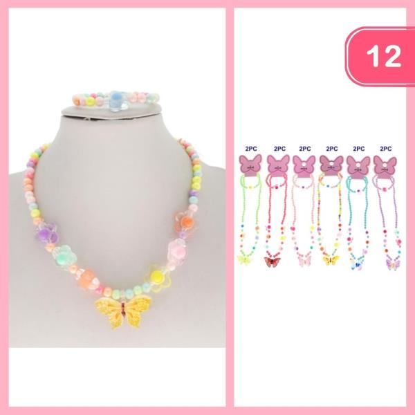 FLOWER BEADED BUTTERFLY PENDANT NECKLACE (12 UNITS)