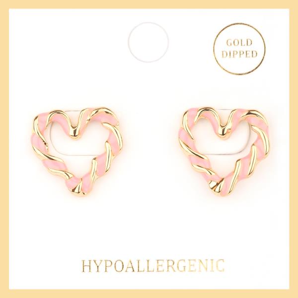 METAL EPOXY HEART POST EARRING
