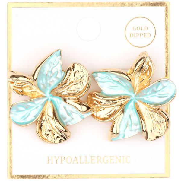 METAL TWO TONE FLOWER POST EARRING