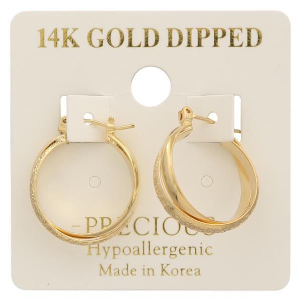 14K GOLD DIPPED TEXTURED DOUBLE DESIGN HOOP EARRING