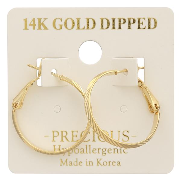 14K GOLD DIPPED TEXTURED TWIST DESIGN HOOP EARRING