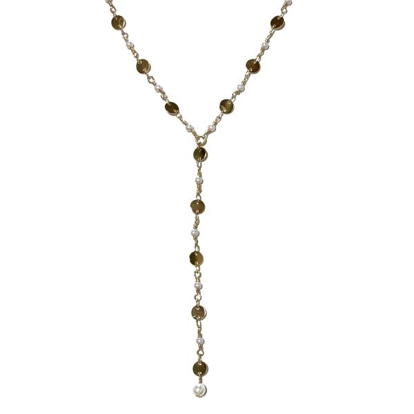 METAL COIN PEARL Y LARIAT NECKLACE