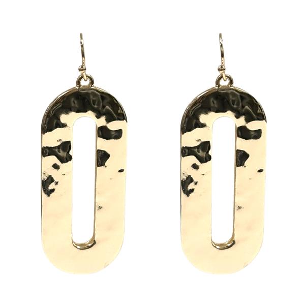 METAL HAMMERED OVAL DANGLE EARRING