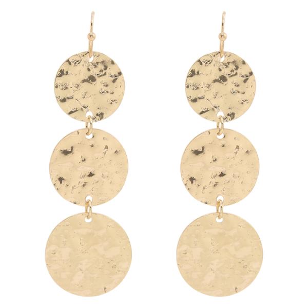 ROUND METAL HAMMERED DISC DROP EARRING