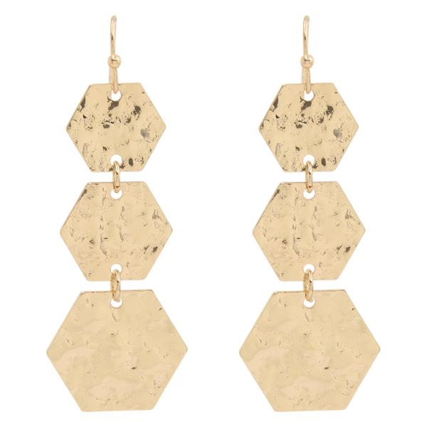METAL HEXAGON DISC DROP EARRING