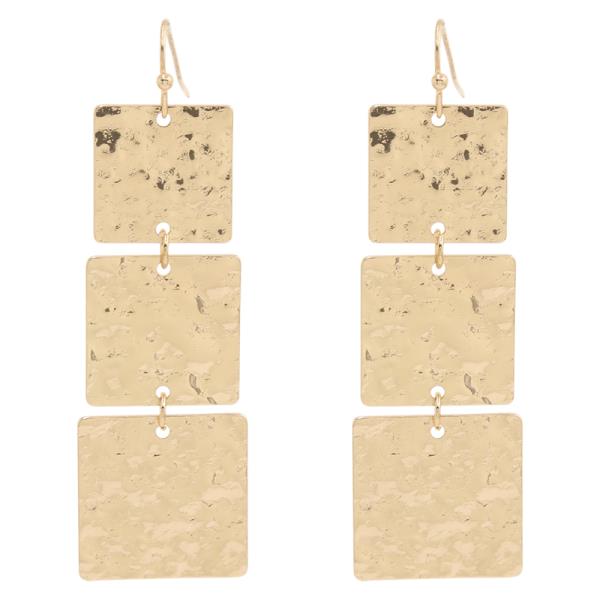 METAL RECTANGLE DISC DROP EARRING