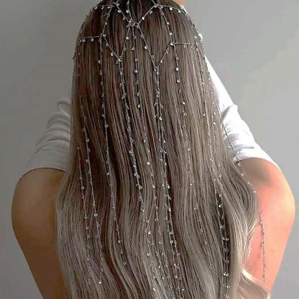 RHINESTONE DRAPED HAIR CHAIN HEADPIECE