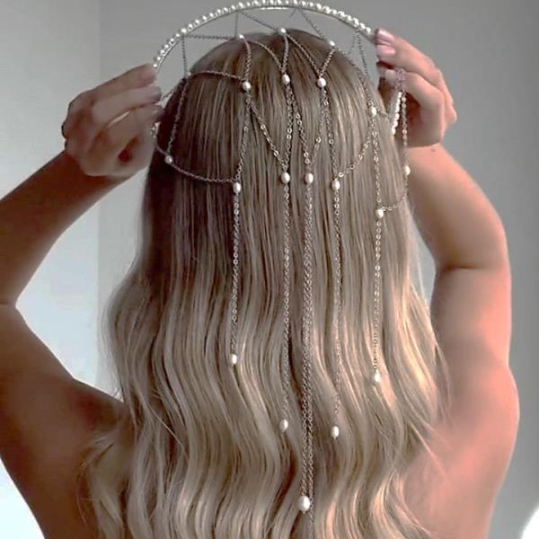 RHINESTONE PEARL DRAPED HEADBAND