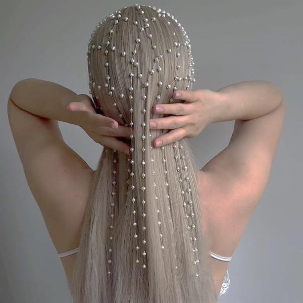 RHINESTONE PEARL DRAPED HAIR CHAIN HEADPIECE