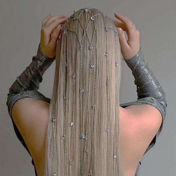 RHINESTONE PEARL DRAPED HAIR CHAIN HEADPIECE