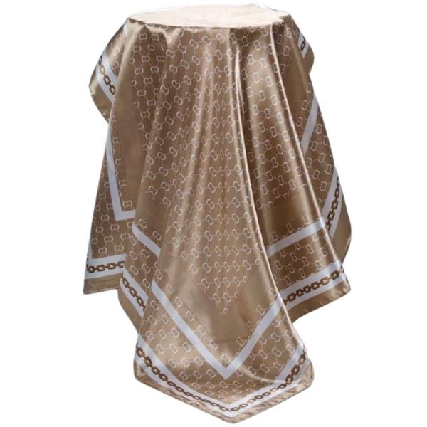 MONOGRAM BORDER PRINT SILKY SQUARE BANDANA NECK SCARF