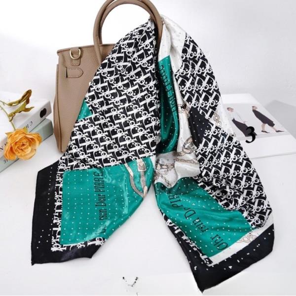 MONOGRAM CHAIN SQUARE SCARF WITH RHINESTONES