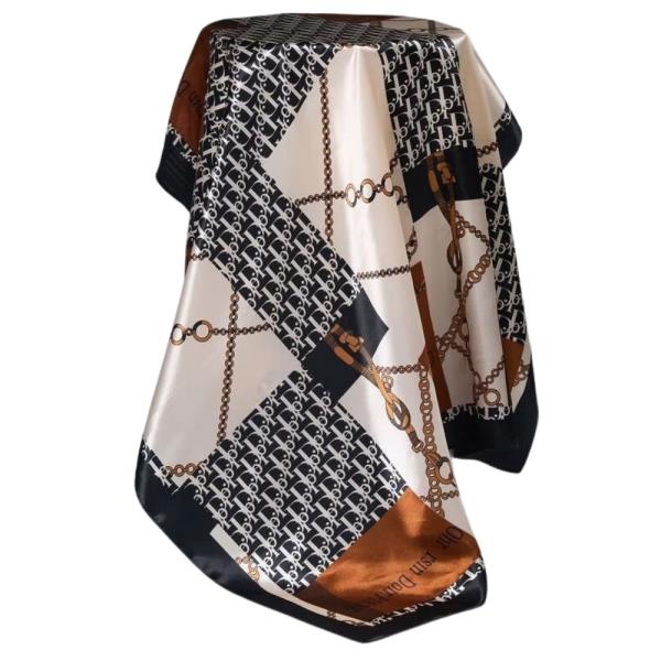 MONOGRAM CHAIN PRINT SILKY SQUARE BANDANA NECK SCARF