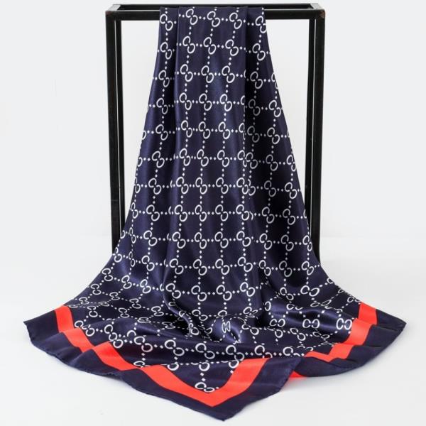 MONOGRAM BORDER PRINT SILKY SQUARE BANDANA NECK SCARF