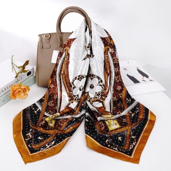MONOGRAM CHAIN SQUARE SCARF WITH RHINESTONES