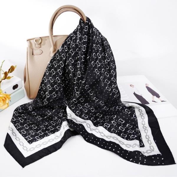 MONOGRAM CHAIN SQUARE SCARF WITH RHINESTONES