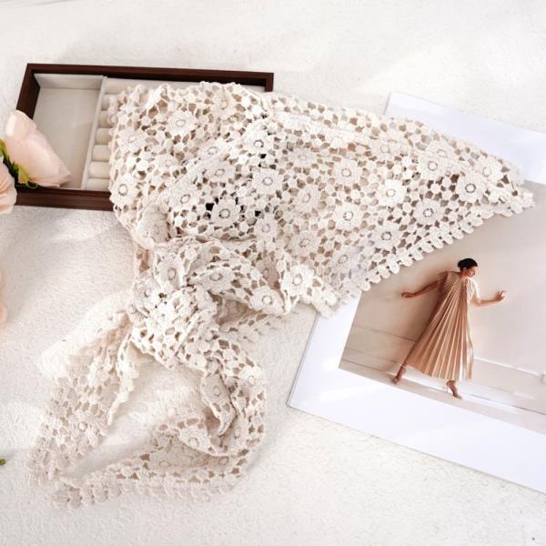 CROCHET FLORAL LACE TRIANGLE SCARF WITH RING SET