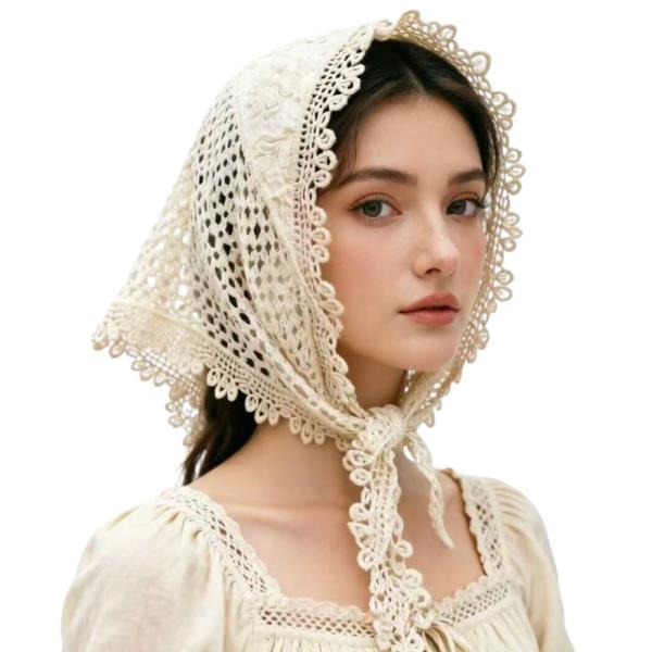 CROCHET FLORAL LACE TRIANGLE SCARF WITH RING SET