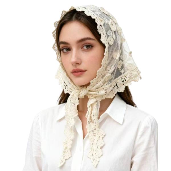 CROCHET FLORAL LACE TRIANGLE SCARF WITH RING SET