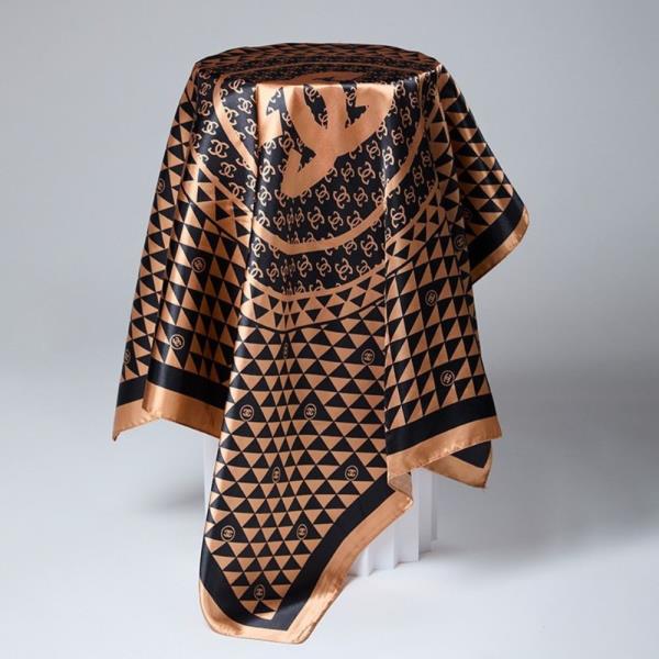 MONOGRAM BORDER PRINT SILKY SQUARE BANDANA NECK SCARF