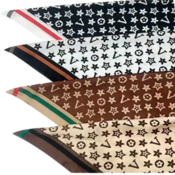 MONOGRAM BORDER PRINT SILKY SQUARE BANDANA NECK SCARF