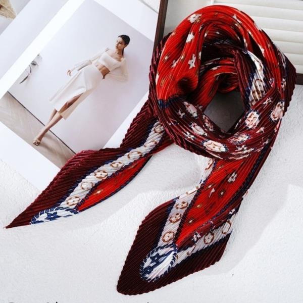 PAISLEY BORDER PRINT PLEATED SATIN SILKY SQUARE BANDANA NECK SCARF