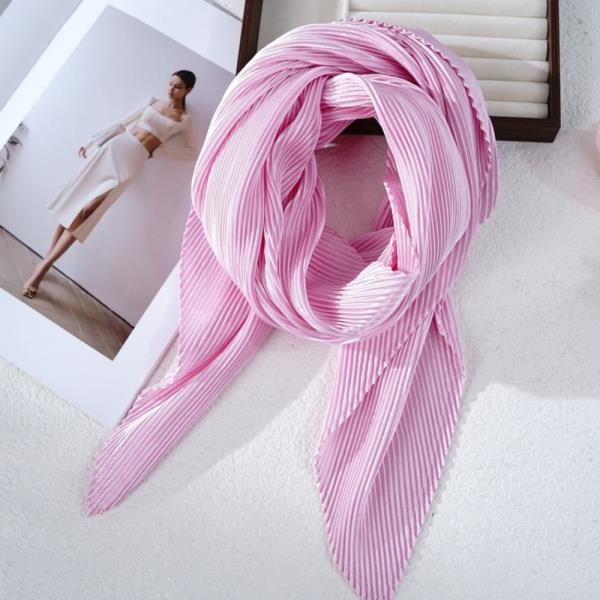 PLEATED SATIN SILKY SQUARE BANDANA NECK SCARF