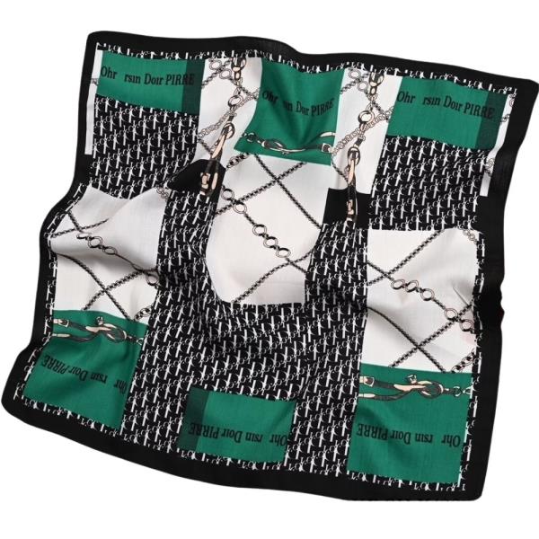 MONOGRAM CHAIN PRINT SILKY SQUARE BANDANA NECK SCARF