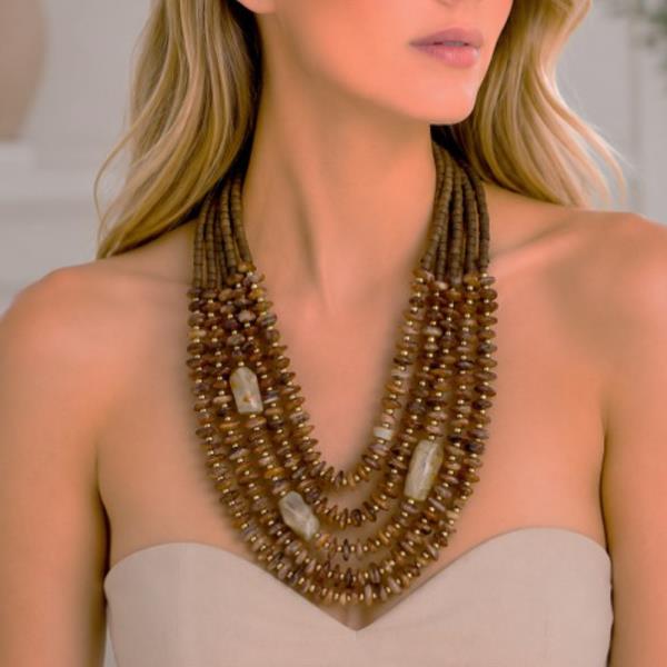STONE BEAD MULTI STRAND LAYERED NECKLACE