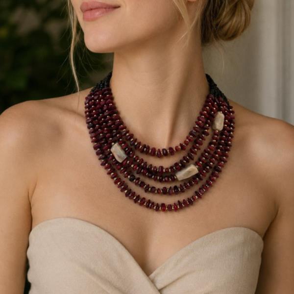 STONE BEAD MULTI STRAND LAYERED NECKLACE