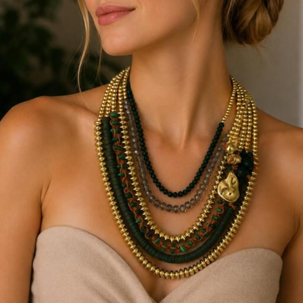 METAL BEAD MULTI STRAND LAYERED NECKLACE
