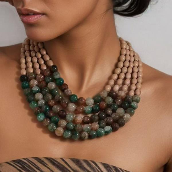 STONE BEAD MULTI STRAND LAYERED NECKLACE