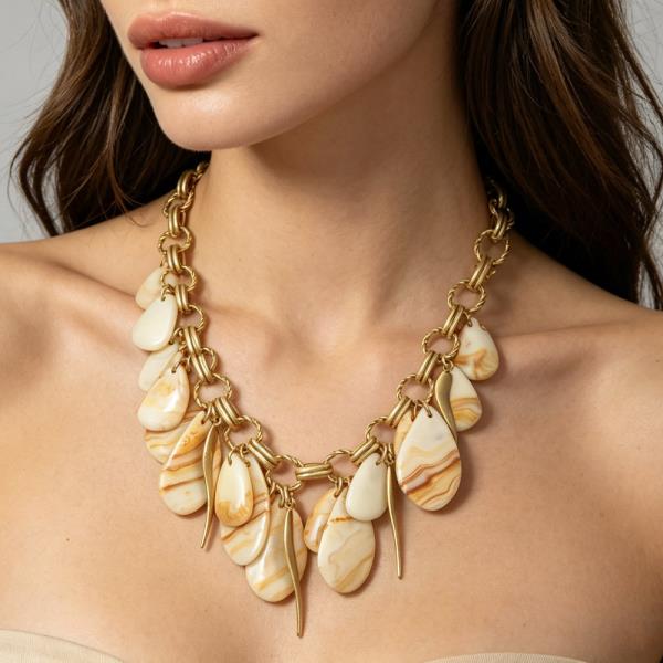 SHELL METAL CHARM CHAIN NECKLACE