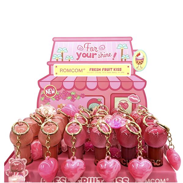 ROMCOM FOR YOUR SHINE FRESH FRUIT KISS LIP GLOSS W KEYCHAIN (24 UNITS)