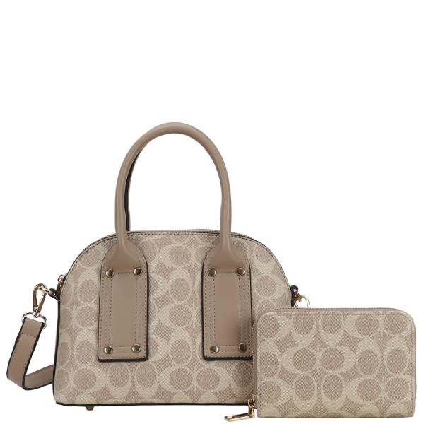 2IN1 OVAL PRINTED HANDLE SATCHEL W WALLET SET