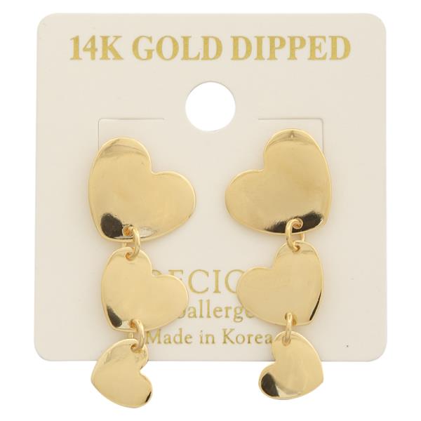 14K GOLD DIPPED TRIPLE HEART DROP DANGLE EARRING