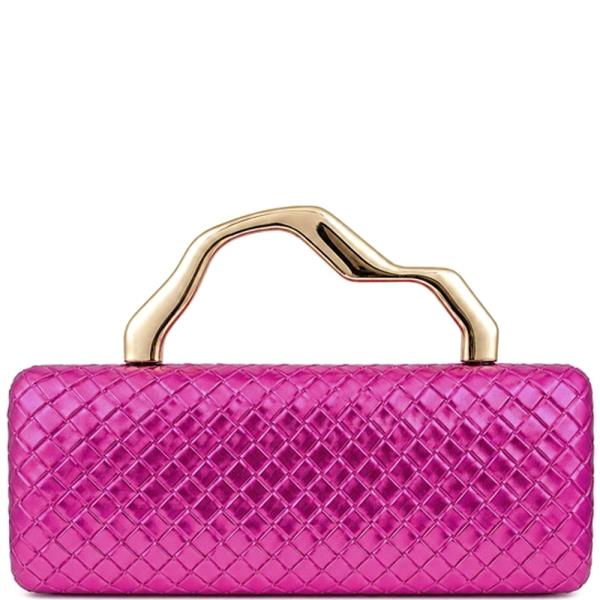 QUILTED TEXTURE SCULPTURAL HANDLE EVENING CLUTCH BAG