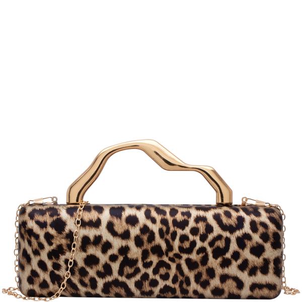 LEOPARD PRINT HANDLE EVENING CROSSBODY BAG