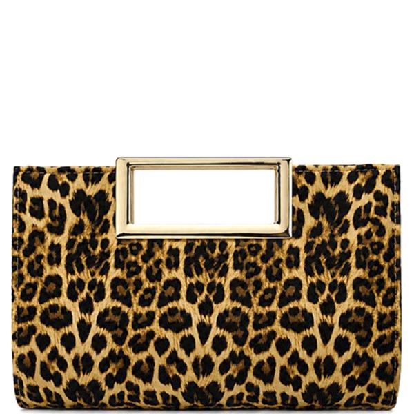ANIMAL PRINT METAL CUT OUT HANDLE EVENING CLUTCH BAG