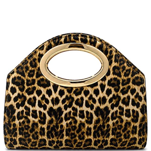 ANIMAL PRINT OVAL HANDLE EVENING BAG