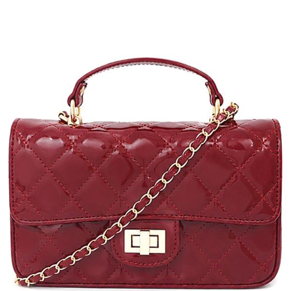 QUILTED TWIST FLAP HANDLE CROSSBODY BAG
