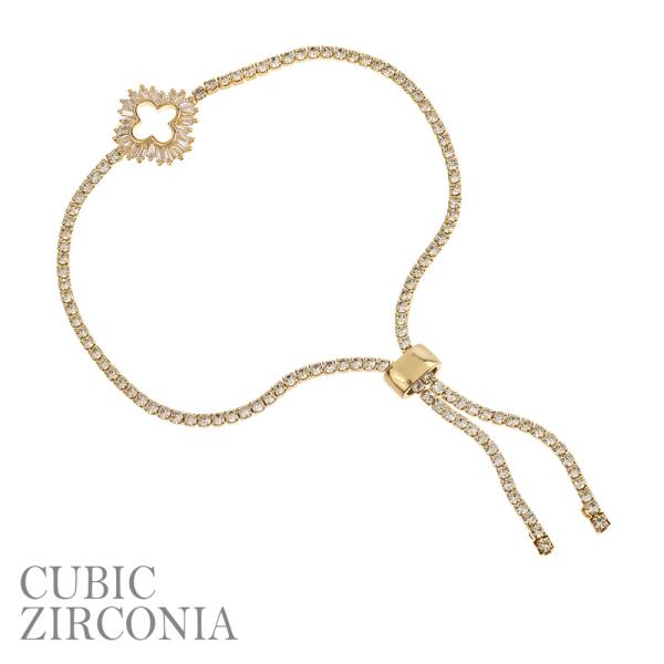 CZ CLOVER SLIDE ADJUSTABLE BRACELET