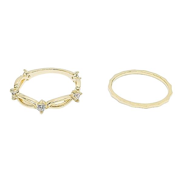 18K BRASS 2PCS OVAL CZ RING SET
