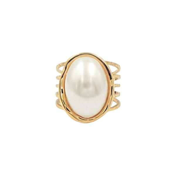STAINLESS STEEL OVAL PEARL RING