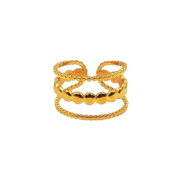STAINLESS STEEL 3 LAYERED LOOK OPEN DOT RING